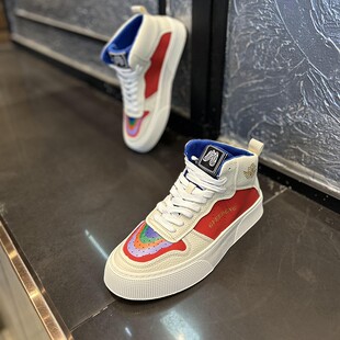 男鞋春季新款高帮皮面时尚百搭休闲透气厚底板鞋厚底增高男鞋男士