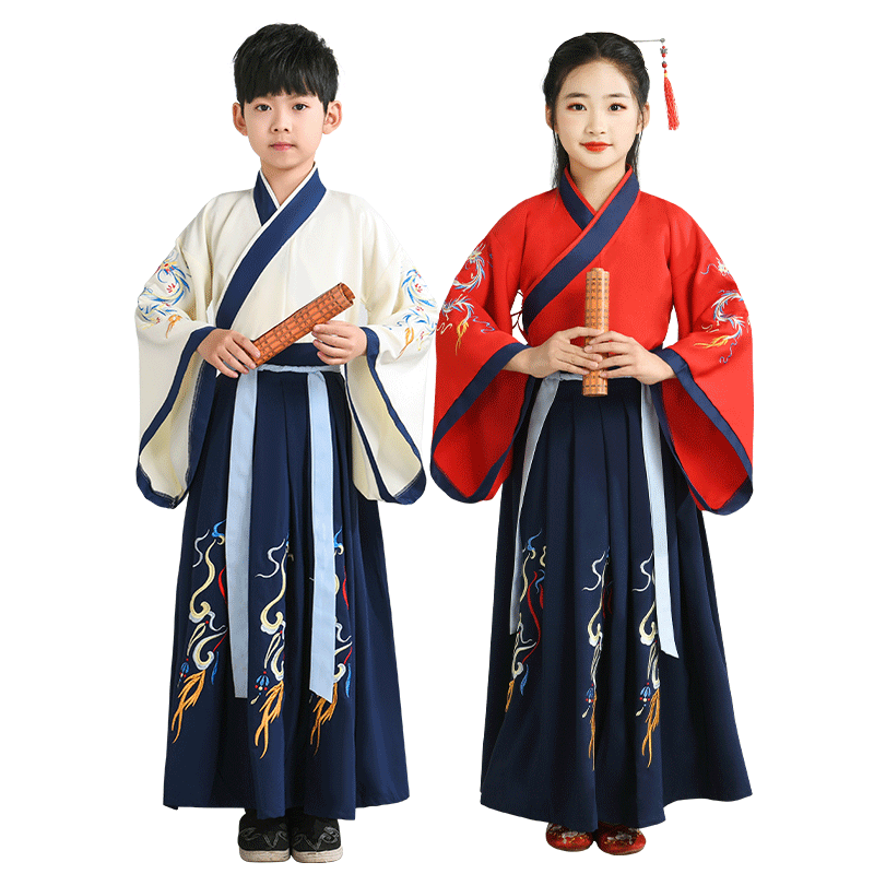 儿童汉服国学服中国风古装书童表演服装男女童三字经小学生演出服