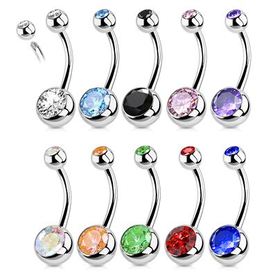 1PC G23 Titanium Crystal Gem Curved Barbell Rings Belly