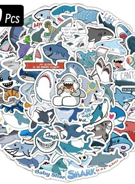 10/100p Sharks Ocean Fish Kawaii Stickers Toys Cute Cartoon