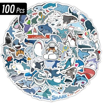 10/100p Sharks Ocean Fish Kawaii Stickers Toys Cute Cartoon
