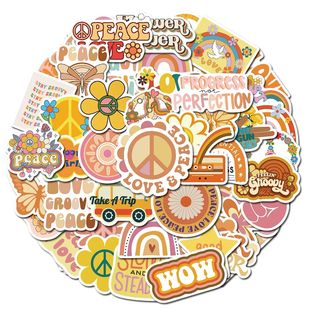 Hippie Boho Stickers Retro Alphabet 50PCS English Groovy