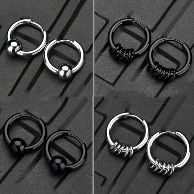 2pcs Stainless Steel Hoop Earrings for Men Small Circle
