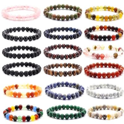 Quartz Bracelet 8mm Natural Stone Round Bead Lava Tiger Eye