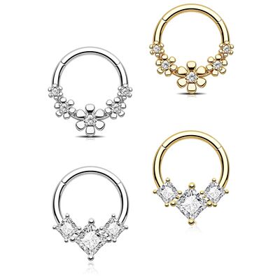 Cubic Zirconia Flower Hinged Segment Nose Ring piercings