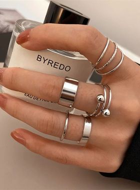 Metal Bead Punk Ring Set Sliver Gold Color Hip Pop For