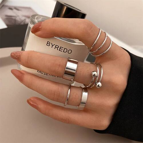 Metal Bead Punk Ring Set Sliver Gold Color Hip Pop For