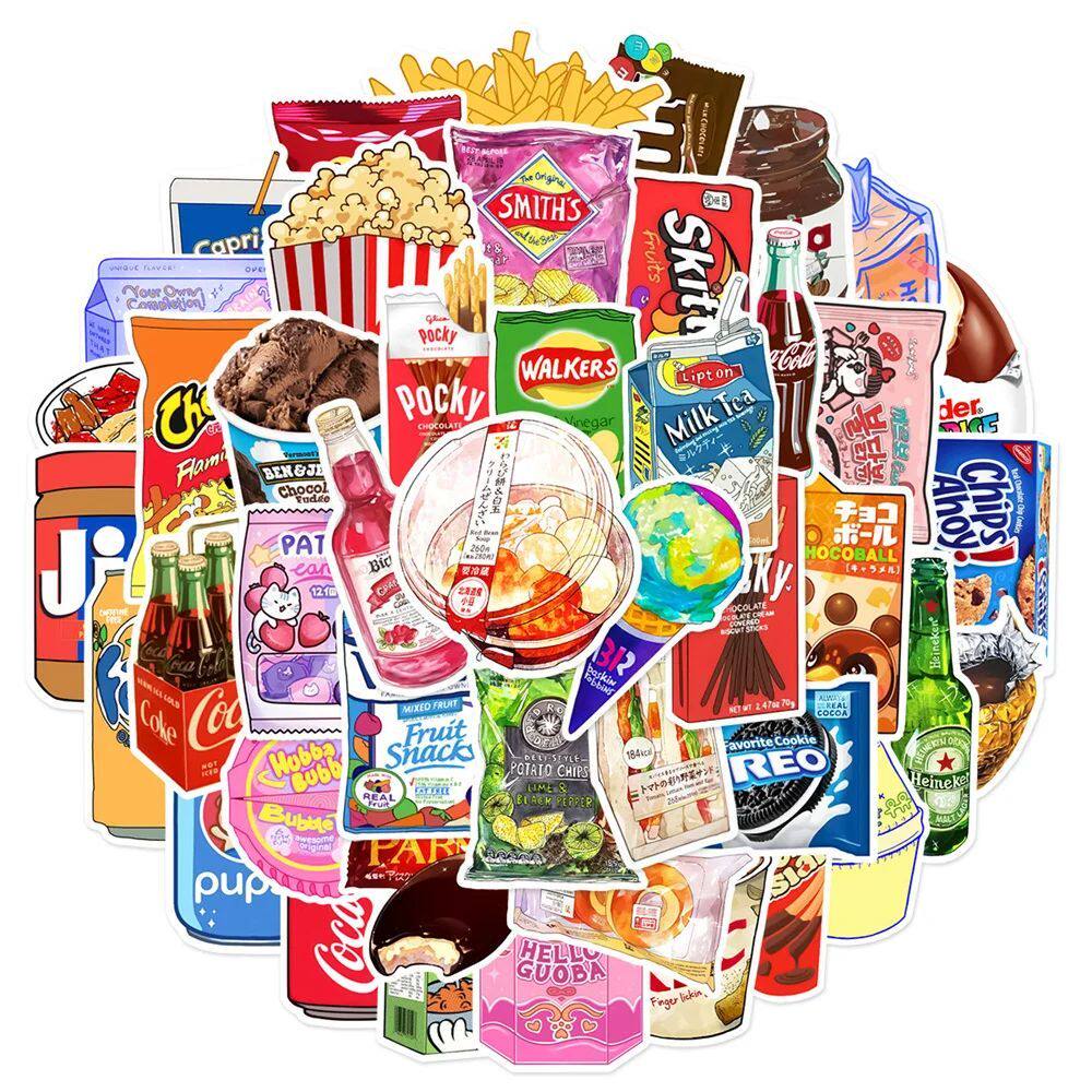 50PCS Snack Packaging Cartoon Trendy Graffiti Sticker