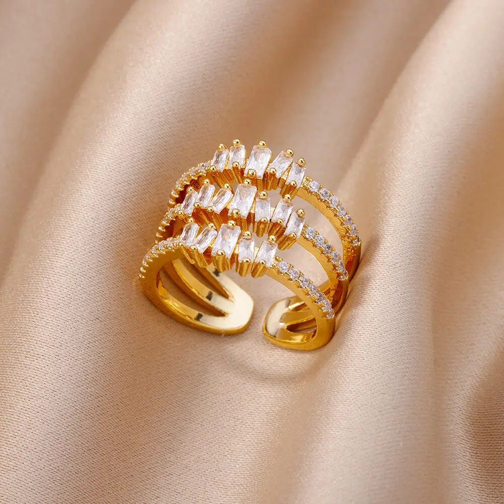 Multilayer Rectangle 2024 Rings For Women Stainless Steel