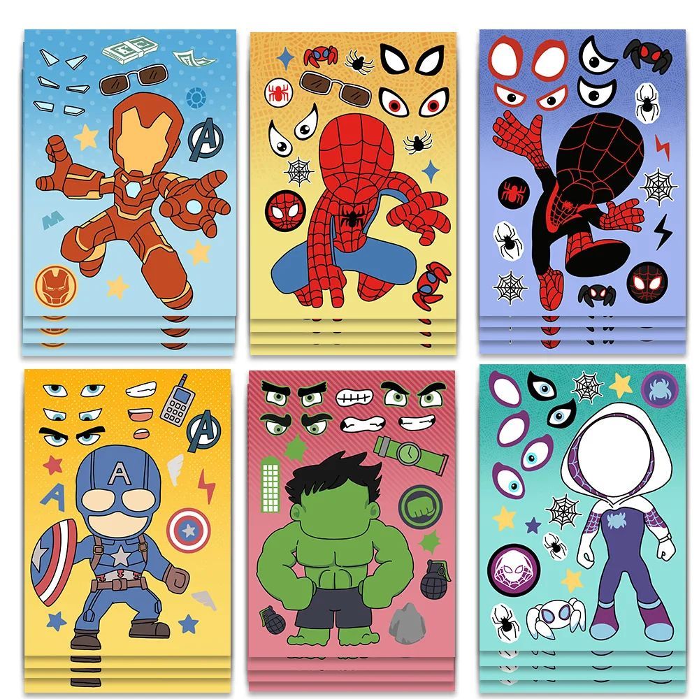 8 Sheets Disney Marvel Spiderman Iron Man Stickers Make a