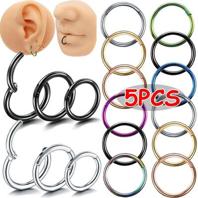 5pc Nose Rings Hoop Hinged Clicker Segment Nose Rings Ear