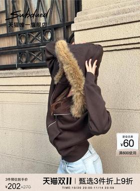 【3件9折】Subdued卫衣25秋冬新款女装宽松毛领外套拉炼连帽衫