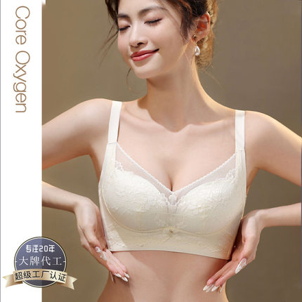 芯氧972深V刺绣蕾丝提拉调整型上托滑滑中厚杯女士内衣侧收无钢圈