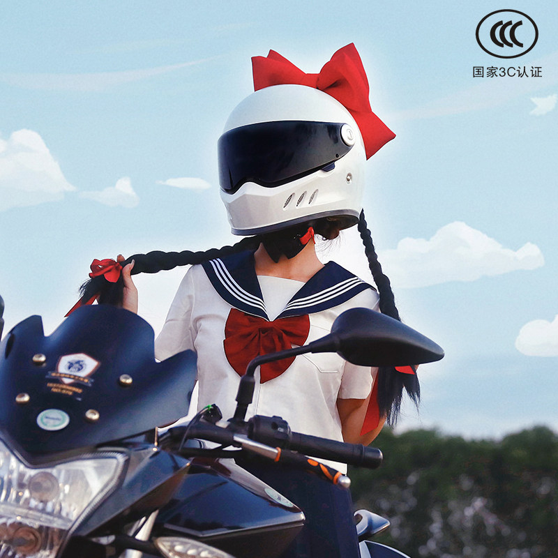 来梦同款3c摩托车头盔蝴蝶结女可爱四季骑士夏季爆音少女机车全盔