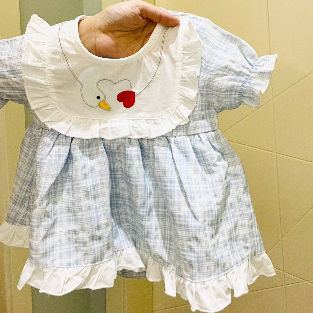 婴儿夏季韩版爱心连体衣裙女宝宝薄款纯棉哈裙公主爬服