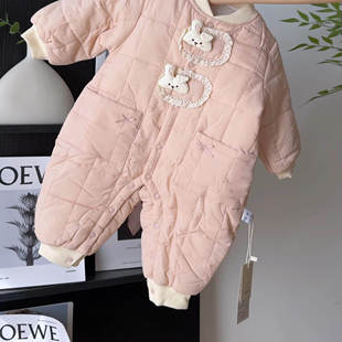 婴儿秋冬季 A类120g夹棉连体衣女宝宝加厚蝴蝶衣新生儿外出哈衣