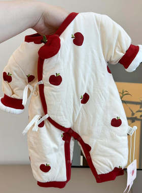 婴儿秋冬80g夹棉A类连体衣宝宝保暖舒适棉服新生儿无骨爬服偏小