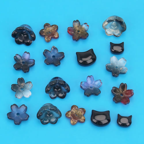 DIY全琉璃古风发簪渐变猫头花托材料手工饰品配件手链串珠批