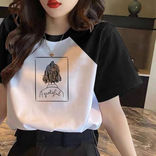 200斤胖mm插肩袖t恤女短袖纯棉夏季设计感小众正肩大码宽松上衣服