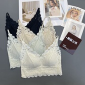 米娅林2603法式 性感蕾丝V领无痕固定杯美背内衣女防走光内搭抹胸