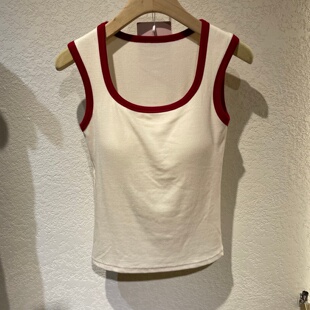 妃子纪8903秋冬撞色保暖背心女带胸垫磨毛暖感方领一体杯内搭上衣