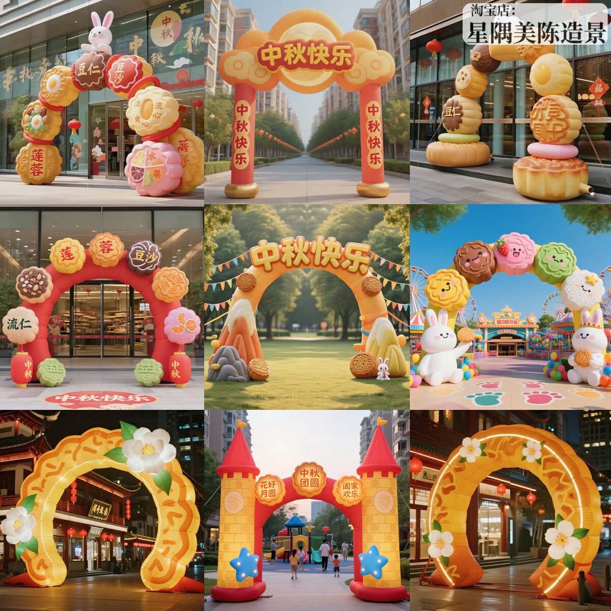 中秋发光充气拱门月饼玉兔气模
