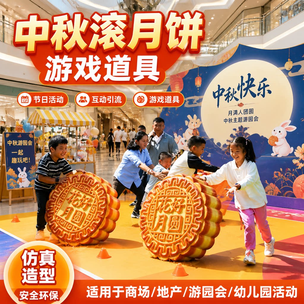 中秋滚月饼泡沫雕塑网红打卡