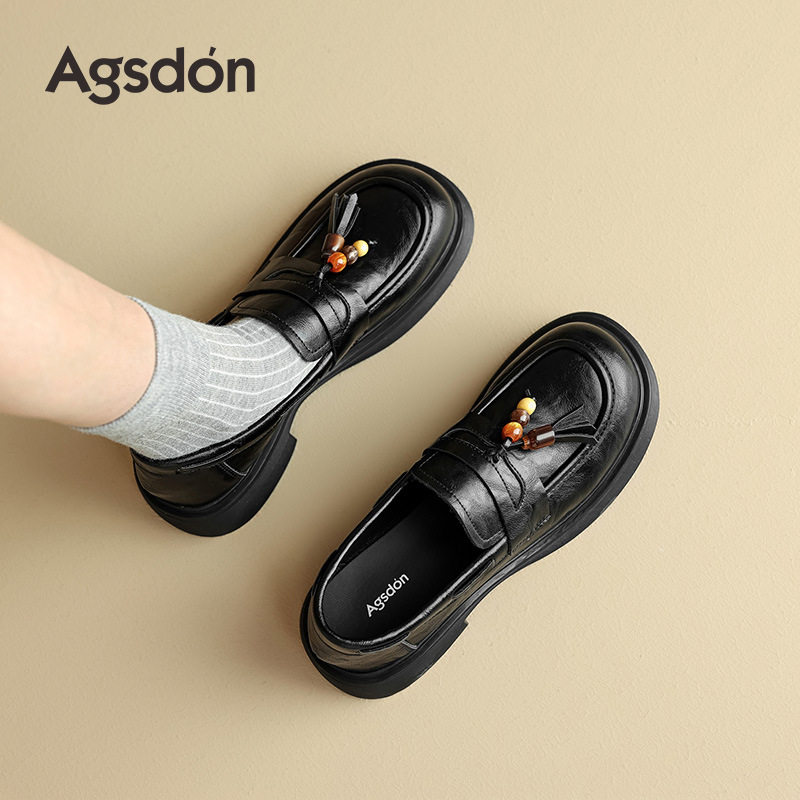 奥古狮登正品厚底乐福鞋女2025新款秋季黑色软底单鞋通勤英伦风小,女鞋,乐福鞋（豆豆鞋）,淘宝优惠券,粉丝福利购,淘宝优惠卷