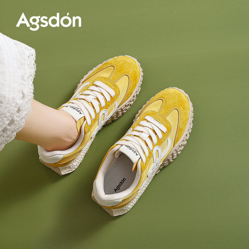奥古狮登正品黄色德训鞋女2025新款秋季复古芭蕾风厚底阿甘运动休,女鞋,德训鞋,淘宝优惠券,粉丝福利购,淘宝优惠卷