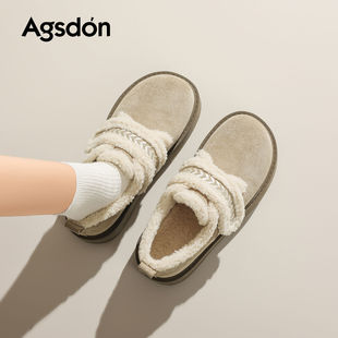 奥古狮登正品全包勃肯鞋女2025新款秋冬加绒厚底小个子毛毛棉鞋雪