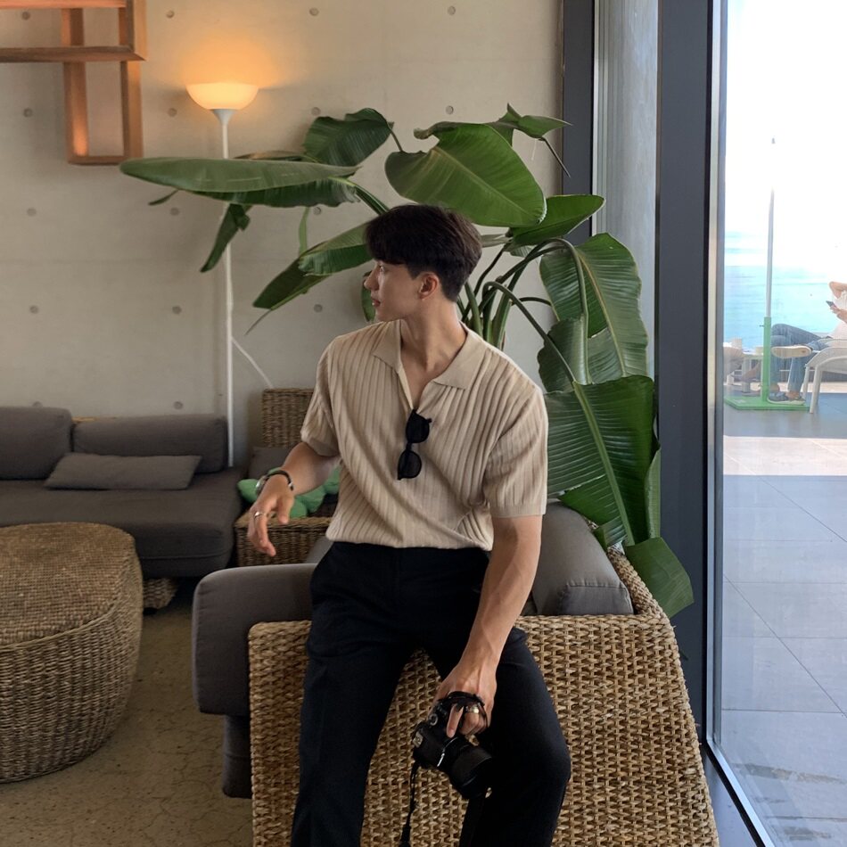 SUMMER KNIT SWEATER SLIM T-SHIRT MENS SOUTH KOREA DONGDAEMUN MENS DESIGN TOPS ALL-MATCH TRENDY BOTTOMING SHIRTS FOR MEN
