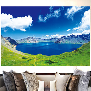 长白山天池风景画聚宝盆山水招财画客厅办公室背景墙自粘装饰墙画