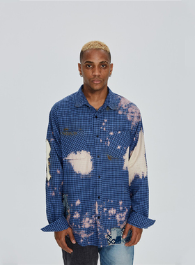 SSSAINT LOUIS 官方店铺 张翰同款蓝色拼布泼墨涂鸦衬衫 背后字体