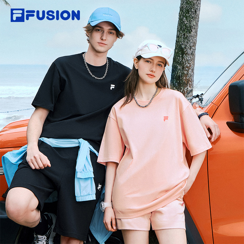 FILA FUSION斐乐潮牌情侣款针织短袖衫2025春新款凉感防晒宽松T恤