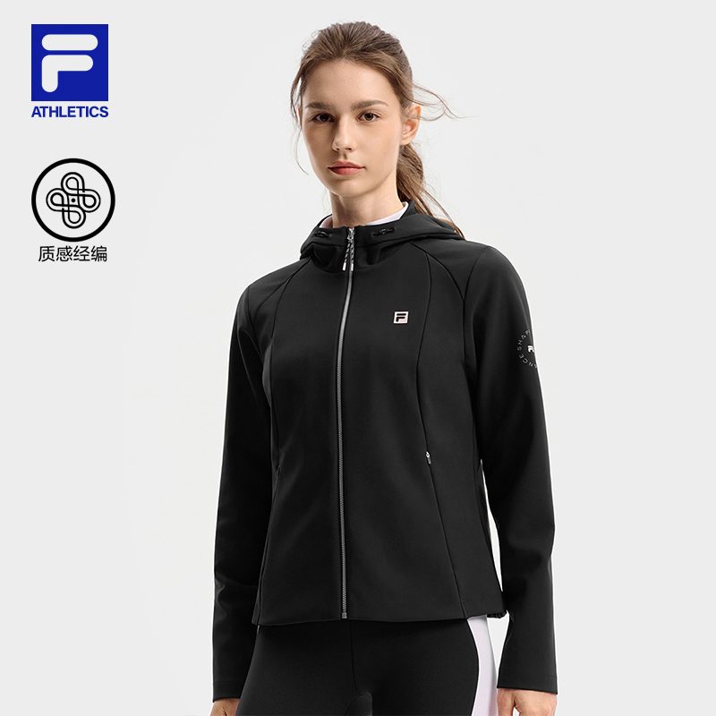 FILA 斐乐官方女士针织长袖外套2025冬新款健身运动基础连帽上衣