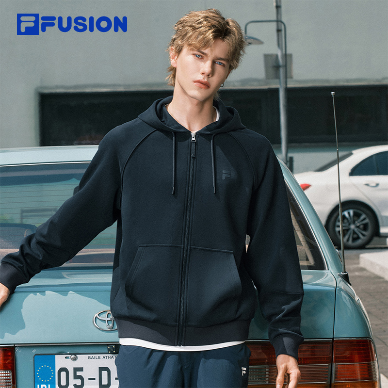 FILA FUSION斐乐潮牌针织连帽外套男2025秋新款时尚休闲宽松上衣