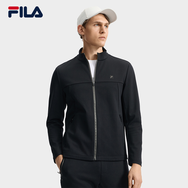 FILA 斐乐官方男士针织长袖外套2025秋新款时尚休闲简约翻领上衣