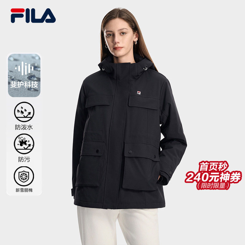 FILA 斐乐官方女士棉服2026春季新款时尚休闲连帽派克服保暖外套