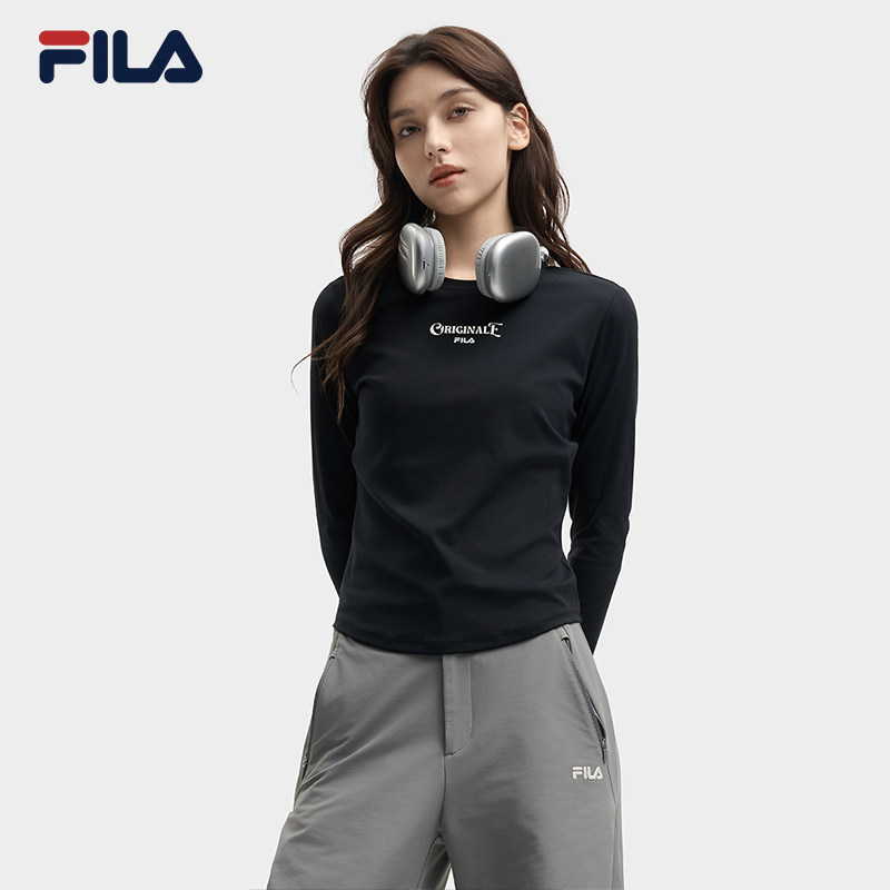 FILA 斐乐官方女子针织长袖衫2025秋新款时尚休闲简约修身短款长T,运动服/休闲服装,运动T恤,淘宝优惠券,粉丝福利购,淘宝优惠卷