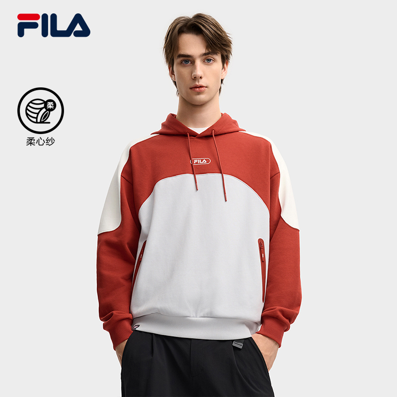 FILA 斐乐官方男子连帽卫衣2025冬新款时尚休闲拼色针织长袖上衣