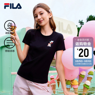 时尚 FILA 2026春新款 衫 休闲小猫刺绣圆领T恤 斐乐官方女子针织短袖