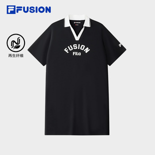连身裙 休闲V领短袖 FILA FUSION斐乐潮牌女子针织连衣裙2025夏新款