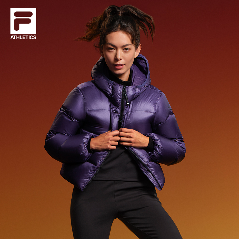 FILA 斐乐官方女士羽绒服2025冬季新款健身运动宽松保暖连帽外套
