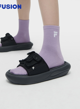 FILA FUSION斐乐潮牌女鞋ZIP UP SLIPPER拖鞋2024夏新款运动凉拖