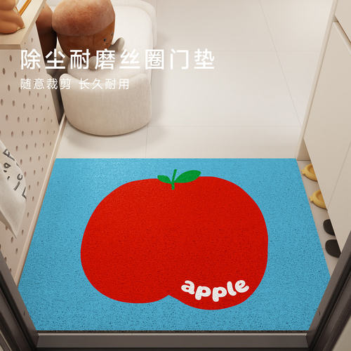 入户门地垫红苹果图案防滑耐磨除尘脚垫家用门口可裁剪好打理地垫
