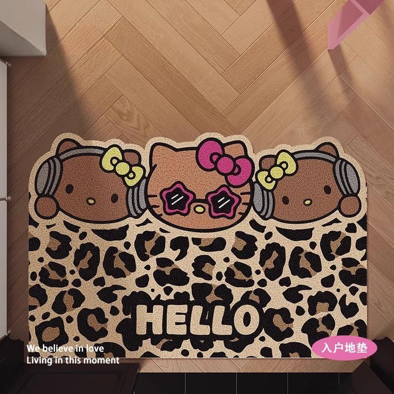 豹纹kitty猫入户门脚垫丝圈可裁剪垫免清洗家用耐脏刮土进门地垫