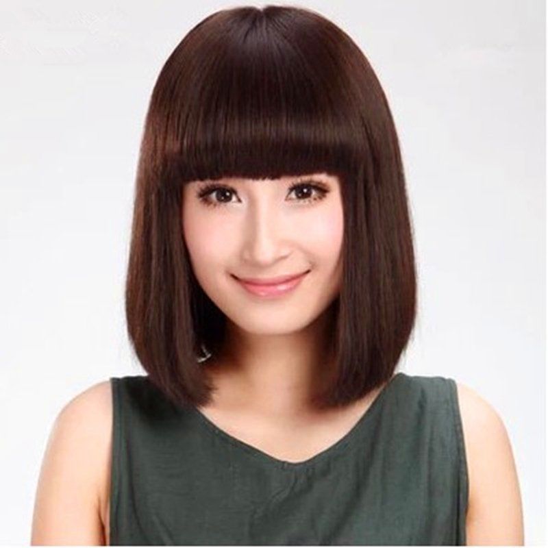 新款假发套女士时尚波波头假发齐刘海短发深棕色女性整顶假发流行