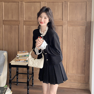 小个子半身裙两件套 黑色法式 名媛小香风上衣套装 裙女2025春季 新款