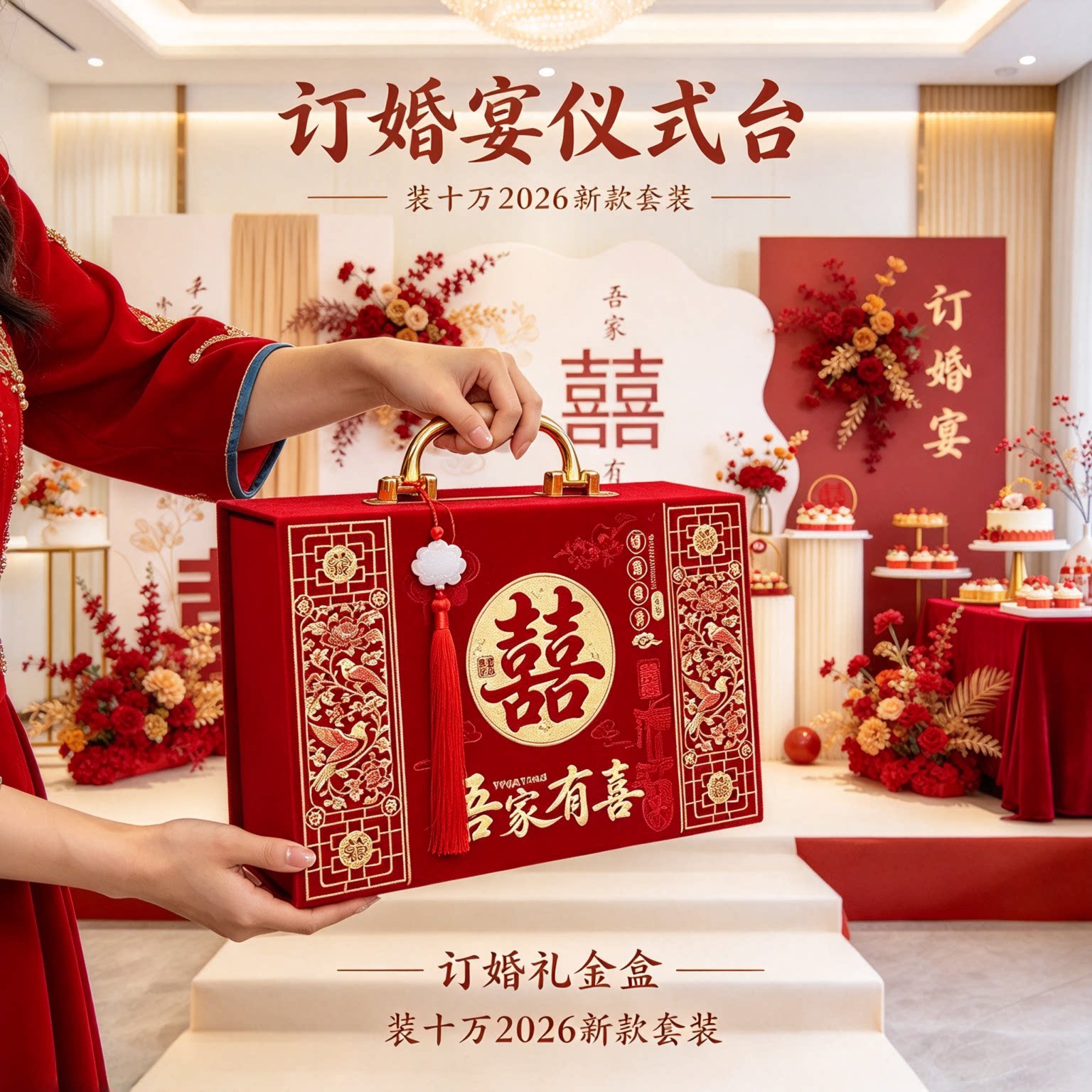 结婚彩礼箱礼金盒装十万2026新款套装男方上门下聘红色吉礼钱盒子