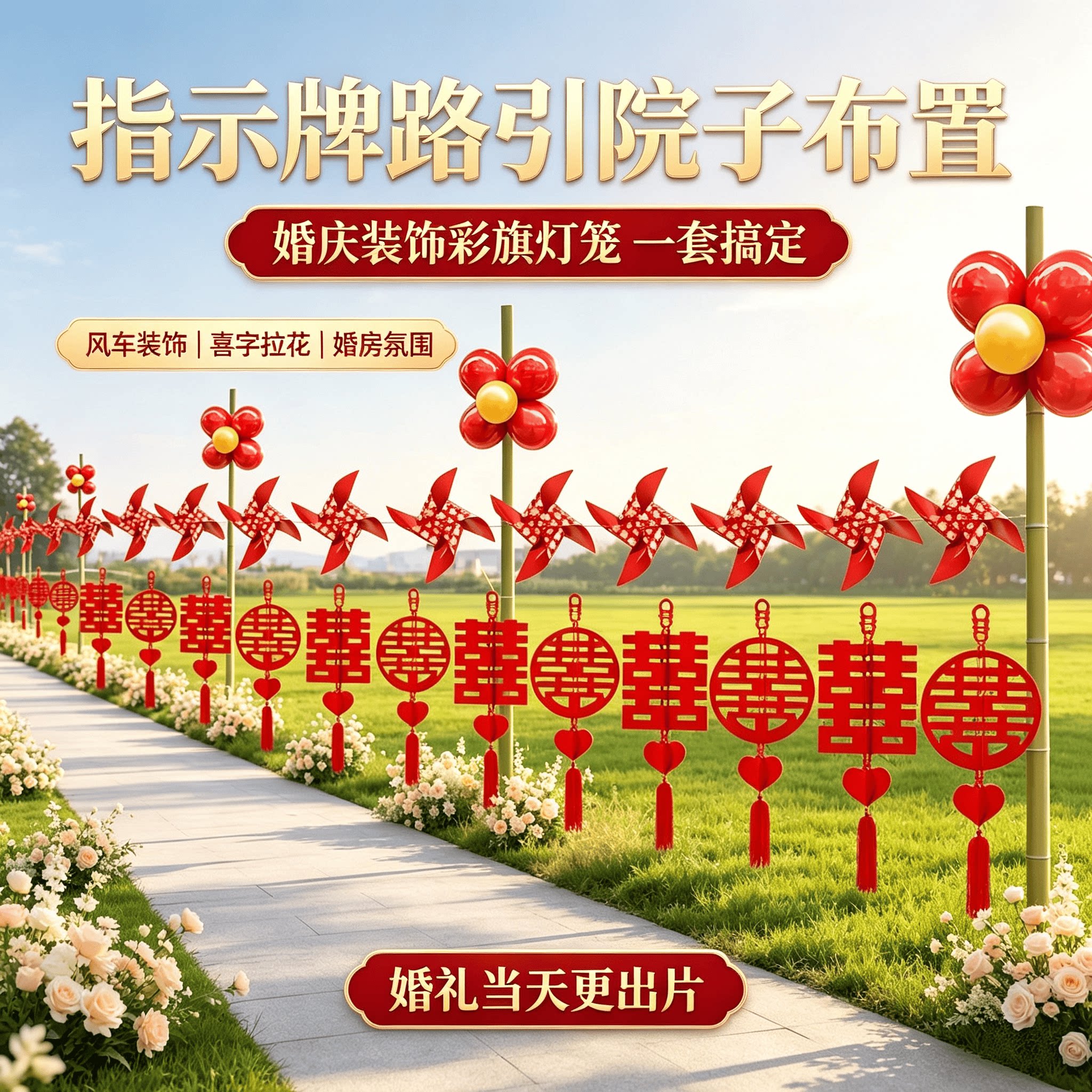 指示牌路引院子婚庆装饰彩旗灯笼